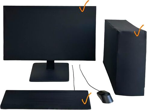 3-Piece Computer Dust Cover Set - Waterproof & Dustproof with Elastic Fabric, Pure Black Minimalist Design, Includes mainframe Case, Keyboard & 19-27 Inch Monitor Covers , Universal Fit in Saudi Arabia