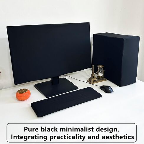 3-Piece Computer Dust Cover Set - Waterproof & Dustproof with Elastic Fabric, Pure Black Minimalist Design, Includes mainframe Case, Keyboard & 19-27 Inch Monitor Covers , Universal Fit in Saudi Arabia