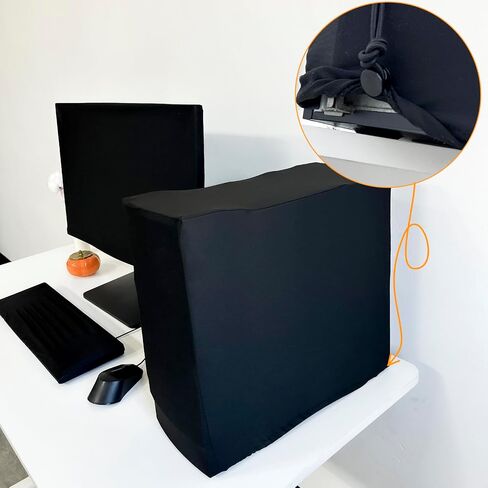 3-Piece Computer Dust Cover Set - Waterproof & Dustproof with Elastic Fabric, Pure Black Minimalist Design, Includes mainframe Case, Keyboard & 19-27 Inch Monitor Covers , Universal Fit in Saudi Arabia