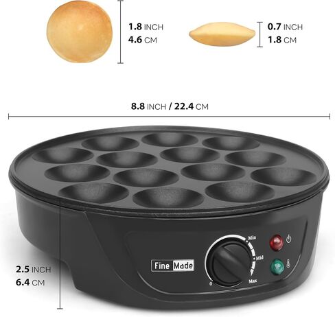 FineMade Non Stick Mini Pancakes Maker Machine, Electric Poffertjes Pan with Browning Control, Small Ebelskiver Aebleskiver Pan, Dutch Mini Pancake Maker, with Brush & Forks, 14 Slots, Black in Saudi Arabia