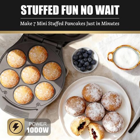 FineMade Mini Stuffed Pancakes Maker, Electric Ebleskiver Poffertjes Maker Pan, Danish Pancakes Maker, Cake Pop Maker, Bake 7x 2'' Ebelskivers without any Flipping operation in Saudi Arabia