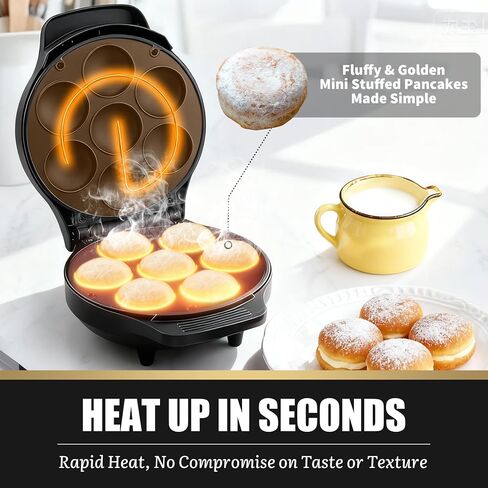 FineMade Mini Stuffed Pancakes Maker, Electric Ebleskiver Poffertjes Maker Pan, Danish Pancakes Maker, Cake Pop Maker, Bake 7x 2'' Ebelskivers without any Flipping operation in Saudi Arabia