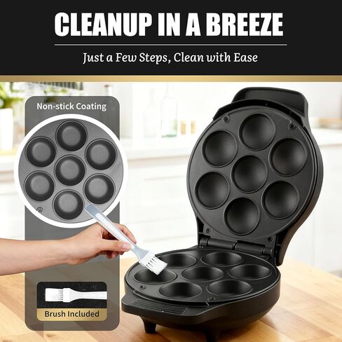FineMade Mini Stuffed Pancakes Maker, Electric Ebleskiver Poffertjes Maker Pan, Danish Pancakes Maker, Cake Pop Maker, Bake 7x 2'' Ebelskivers without any Flipping operation in Saudi Arabia