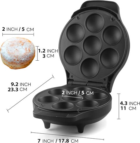 FineMade Mini Stuffed Pancakes Maker, Electric Ebleskiver Poffertjes Maker Pan, Danish Pancakes Maker, Cake Pop Maker, Bake 7x 2'' Ebelskivers without any Flipping operation in Saudi Arabia