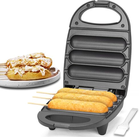 SugarWhisk Electric Corn Dog Maker, Fryer for 3 Mini Corn Dogs on Stick, Cheese Mozzarella Sticks & Treats, Corndog Maker Machine, Hot Dog Machine, Brush Included, Graphite in Saudi Arabia