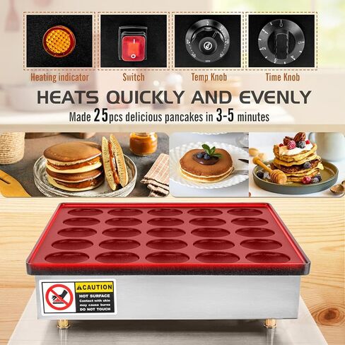 GDDGHS Mini Pancake Maker Machine, 25PCS Mini Dutch Pancake Baker Maker Commercial, Stainless Steel, Temp & Time Control, 110V 950W Commercial Pancake Maker with Accessories in Saudi Arabia