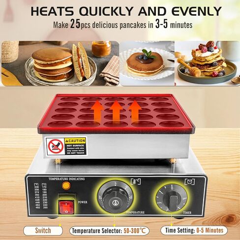 GDDGHS Mini Pancake Maker Machine, 25PCS Mini Dutch Pancake Baker Maker Commercial, Stainless Steel, Temp & Time Control, 110V 950W Commercial Pancake Maker with Accessories in Saudi Arabia