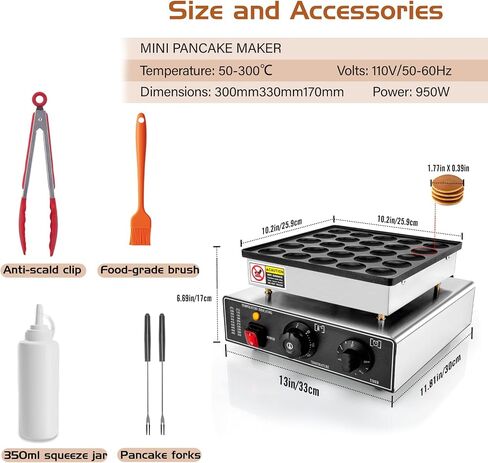 GDDGHS Mini Pancake Maker Machine, 25PCS Mini Dutch Pancake Baker Maker Commercial, Stainless Steel, Temp & Time Control, 110V 950W Commercial Pancake Maker with Accessories in Saudi Arabia