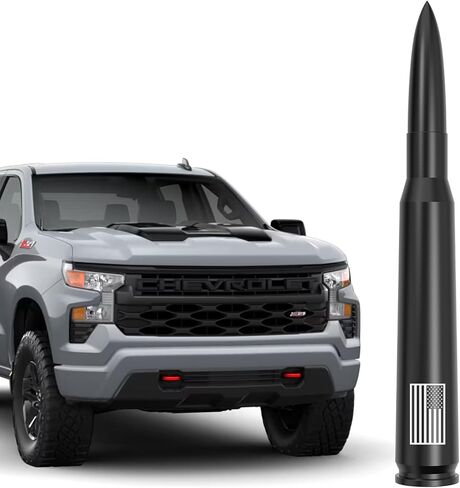 American Flag 50 Cal Bullet Antenna - Anti-Theft Design for GM Chevy Silverado & GMC Sierra 1500 2500HD 3500HD Custom High Country ZR2 Z71 RST Redline AT4 Denali 2007-2025 (Black) in Saudi Arabia