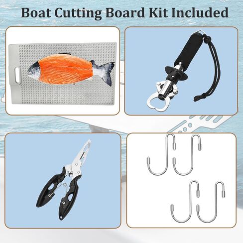 Boat Cutting Board 25.1" x 13", Bait Board/Fillet Table with Separate Tool Slots, 360° Adjustable Fishing Fillet Table, Extended Boat Fish Cleaning Table with Scale(Fish pad +2 fish hooks) in Kuwait