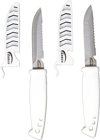 danco Deluxe Bait Knife 2-Pack, 4-Inch Stainless Steel Blades with Sheaths | 2-Pack 4-Inch Bait Knives, 420 Stainless Steel Blades, Serrated Spine, EZ-Line Cutter Sheaths, White Non-Slip Grip Handles in Saudi Arabia