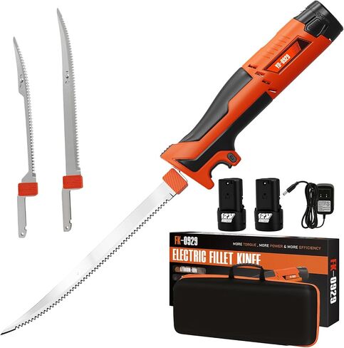 12V Cordless Electric Fillet Knife, 8" Flexible & 10" Rigid Blades, 2x 1500mAh Batteries, 1.5H Fast Charger, Safety Lock, Non-Slip Handle, Carry Case for Outdoor Fishing Filleting, Green in Saudi Arabia