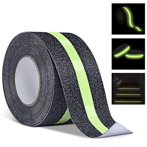RELIANCER Anti Slip Safety Grip Tape 4inx60ft Non Skid Tread Safety Tape with High Traction Grit Yellow & Black Marking Self-Adhesive Tape Hazard Caution Warning Tape for Stairs Steps Deck in Kuwait