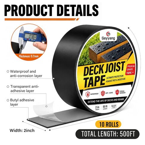 GEYYANG Butyl Deck Joist Tape 2in x 50ft, 10 Pack for Deck & Roof Sealing | Self-adhesive Deck Joist tape With Waterproof Sealing. Protects Wood Decks, Beams And Roof Against Moisture Damage in Kuwait