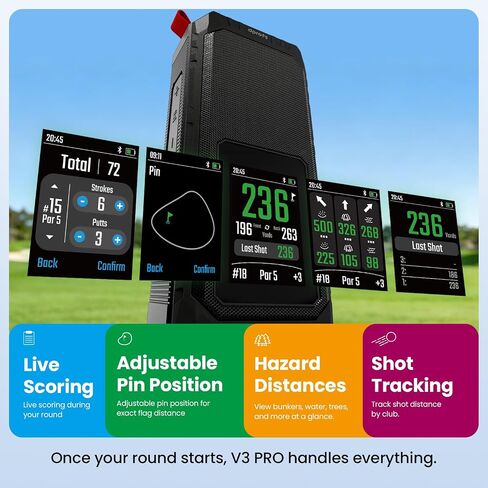 Magnetic Golf GPS Speaker Work with Dprofy App, 2.8" Touchscreen Display, Visual & Audible Distances, IPX6 Waterproof, 15+ Hour Battery, Adjustable Screen Color, Hazard Detection in Saudi Arabia