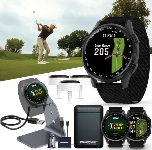 Garmin Approach S50 Advanced Golf GPS Smartwatch | AMOLED Touchscreen Display | On-Course Features and Signature Series Power Bundle | Ivory Nylon Band in Kuwait