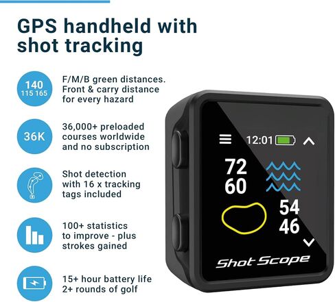 Shot Scope H4 GPS Handheld with Shot Tracking - F/M/B Green and Hazard Distances - 36,000+ pre-Loaded Courses - 100+ Statistics Including Strokes Gained - No subscriptions in Saudi Arabia