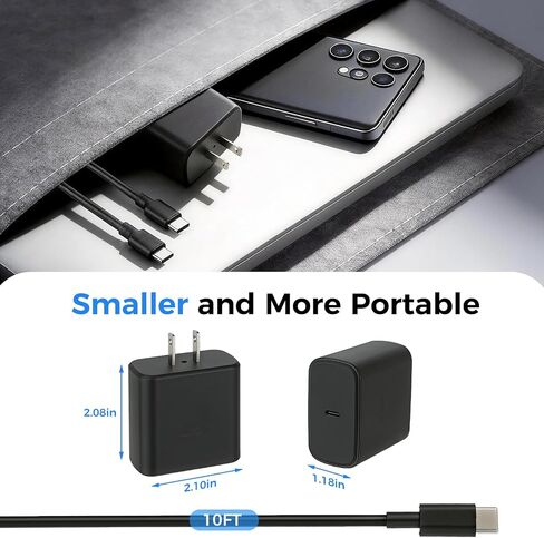 10FT Fast Charging Cord TypeC with 60W USBC Charger Block for Samsung Phone | 10Feet USB Cable Type C Charger Fast Charging for Samsung Galaxy S26/S25/S24/S23/S22/S21/S20/S26 Ultra/Z Fold7/8/iPhone 17/16 in Saudi Arabia
