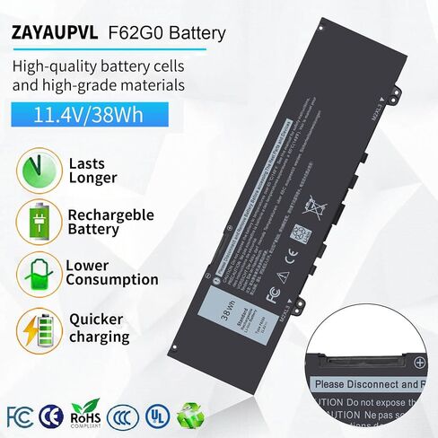 38Wh F62G0 Battery for Dell Inspiron 13 7000 7373 i7373 7386 2-in-1 7370 | 7380 5370 13-7373-0842 Series P83G P87G P91G P83G001 P83G002 P87G001 Vostro 13 5370 39DY5 039DY5 0F62G0 RPJC3 F62GO 11.4V in Kuwait