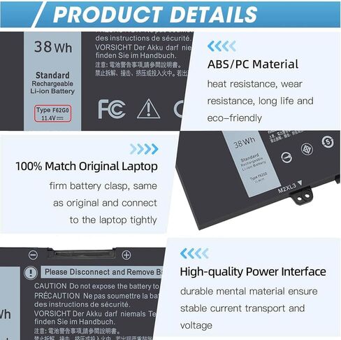 38Wh F62G0 Battery for Dell Inspiron 13 7000 7373 i7373 7386 2-in-1 7370 | 7380 5370 13-7373-0842 Series P83G P87G P91G P83G001 P83G002 P87G001 Vostro 13 5370 39DY5 039DY5 0F62G0 RPJC3 F62GO 11.4V in Kuwait