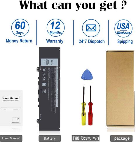 38Wh F62G0 Battery for Dell Inspiron 13 7000 7373 i7373 7386 2-in-1 7370 | 7380 5370 13-7373-0842 Series P83G P87G P91G P83G001 P83G002 P87G001 Vostro 13 5370 39DY5 039DY5 0F62G0 RPJC3 F62GO 11.4V in Kuwait