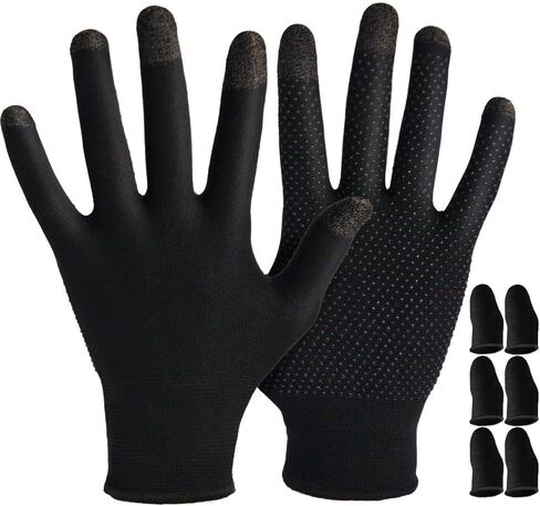 Touchscreen Gloves for Gaming: 0.3mm Silver Fiber Full-Fingertips, Ultra-Thin, Anti Slip & Breathable Seamless Gamer Gloves Sweaty Hands for PUBG/COD - Fits All Mobile Phone/iPad Tablet in Saudi Arabia