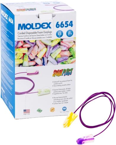 Moldex SparkPlugs® Corded Soft Foam Earplugs – Comfortable Disposable Ear Plugs for Hearing Protection, Noise Reduction, NRR 33dB, Individually Wrapped, 100 Pairs, 6654 | Disposable, NRR 33dB, Individually Wrapped, Model 6654 in Saudi Arabia