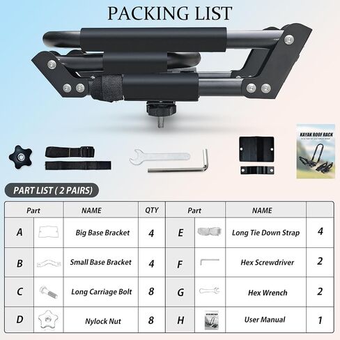 J Bar Folding Kayak Roof Rack for Car SUV Truck Heavy-Duty Kayaks Carriers for 2 Kayaks Tool-Free Installation Universal Roof Mount 2 Pairs in Saudi Arabia