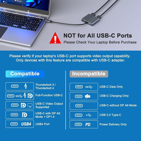 USB C to Dual DisplayPort Adapter with USB3.0/PD, 4K@60Hz Supports SST/MST | DisplayPort Splitter for Dual Monitors Extended Display, USB C to Display Port Adapter, Displayport MST Hub for Dell/HP/Mac in Saudi Arabia