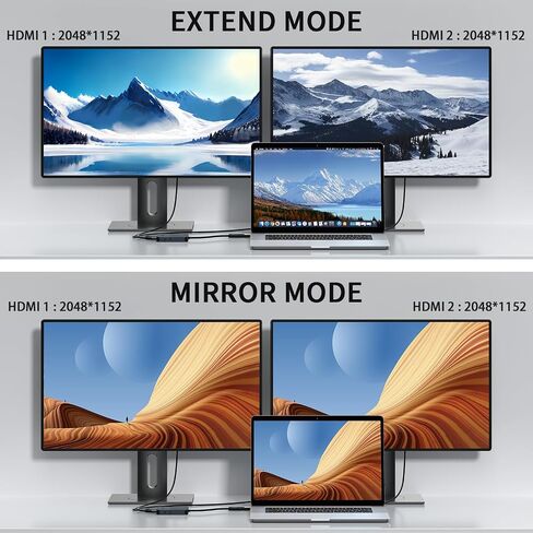 Giq HDMI Splitter Extended Display for Dual Monitor, Dual 2K@60Hz Universal Video Graphics USB to Dual HDMI Adapter for USB 3.0 /USB-C Adapter, Compatible with USB4,Windows and Mac in Saudi Arabia