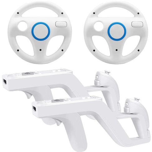 Steering Wheel and Zapper Gun Set Compatible with Wii Wii U Remote (Pack of 2, White) in Saudi Arabia