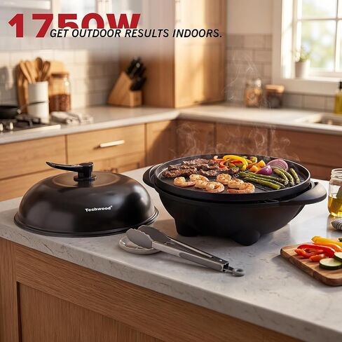 Electric Grill, Techwood 2-in-1 Portable Indoor/Outdoor Grill, 1750W Removable Stand Grill with Nonstick Plate, Electric Griddle for Camping, Patio & Backyard, Stand/Tabletop Options for Cookouts in Kuwait