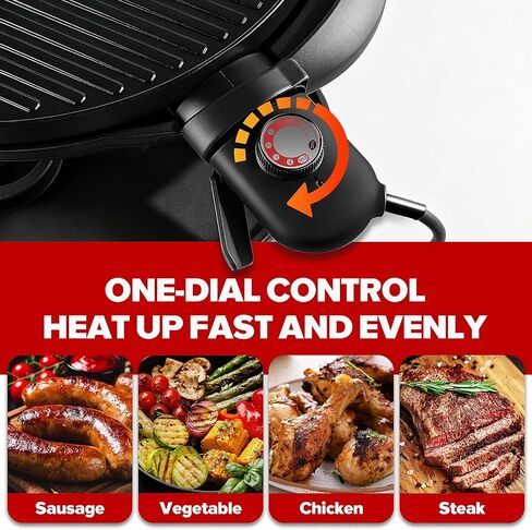 Electric Grill, Techwood 2-in-1 Portable Indoor/Outdoor Grill, 1750W Removable Stand Grill with Nonstick Plate, Electric Griddle for Camping, Patio & Backyard, Stand/Tabletop Options for Cookouts in Kuwait