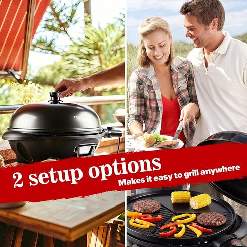 Electric Grill, Techwood 2-in-1 Portable Indoor/Outdoor Grill, 1750W Removable Stand Grill with Nonstick Plate, Electric Griddle for Camping, Patio & Backyard, Stand/Tabletop Options for Cookouts in Kuwait