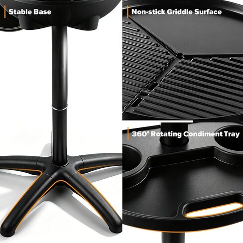 Electric Grill, Techwood 2-in-1 Portable Indoor/Outdoor Grill, 1750W Removable Stand Grill with Nonstick Plate, Electric Griddle for Camping, Patio & Backyard, Stand/Tabletop Options for Cookouts in Kuwait