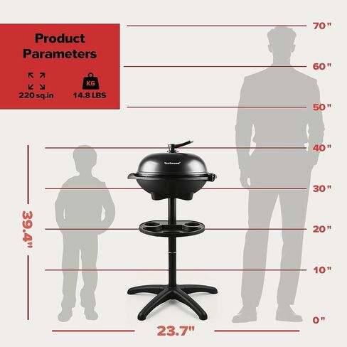 Electric Grill, Techwood 2-in-1 Portable Indoor/Outdoor Grill, 1750W Removable Stand Grill with Nonstick Plate, Electric Griddle for Camping, Patio & Backyard, Stand/Tabletop Options for Cookouts in Kuwait