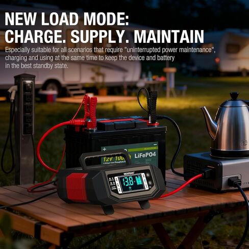 NEXPEAK 1-20A 12V/24V Car Battery Charger Trickle for LiFePO4 Lead-Acid | 1-20A Adjustable Current 9-Stage Charger, Pulse Repair & Load Mode, Sunlight-Readable LCD, Temp Compensated, Safe Protections in Saudi Arabia