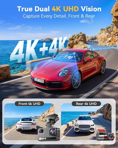 4K+4K Dash Cam, Free 128GB Card, 5.8GHz WiFi6 - up to 20MB/s | AProX HD Night Vision Dash Cam Front and Rear, App, GPS, G-Sensor, 24H Parking Mode, Support 512GB Max, Premium Dark Gray in Saudi Arabia