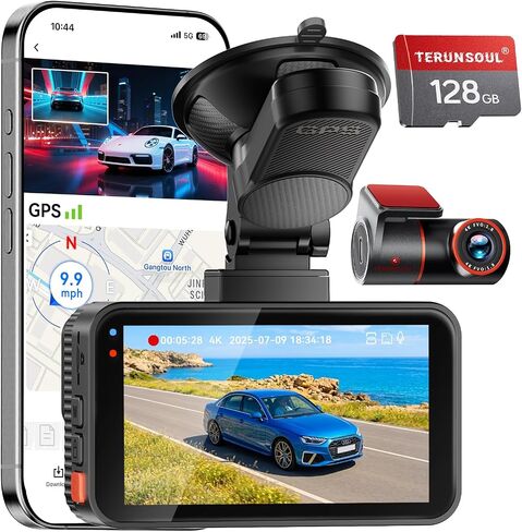 4K+4K Dash Cam, Free 128GB Card, 5.8GHz WiFi6 - up to 20MB/s | AProX HD Night Vision Dash Cam Front and Rear, App, GPS, G-Sensor, 24H Parking Mode, Support 512GB Max, Premium Dark Gray in Saudi Arabia