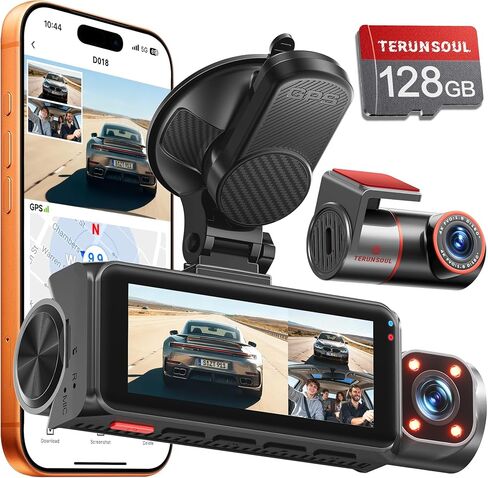 4K+4K+1080P 3 Channel Dash Cam, Free 128GB Card, AProX HD Night Vision | Dash Cam Front and Rear with Cabin, 5.8GHz WiFi6 - up to 20MB/s, App, GPS, G-Sensor, 24H Parking Mode, Support 512GB Max in Saudi Arabia
