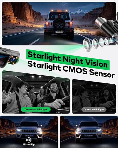 4K+4K+1080P 3 Channel Dash Cam, Free 128GB Card, AProX HD Night Vision | Dash Cam Front and Rear with Cabin, 5.8GHz WiFi6 - up to 20MB/s, App, GPS, G-Sensor, 24H Parking Mode, Support 512GB Max in Saudi Arabia