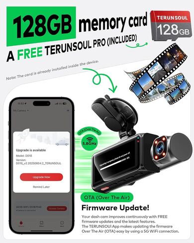 4K+4K+1080P 3 Channel Dash Cam, Free 128GB Card, AProX HD Night Vision | Dash Cam Front and Rear with Cabin, 5.8GHz WiFi6 - up to 20MB/s, App, GPS, G-Sensor, 24H Parking Mode, Support 512GB Max in Saudi Arabia