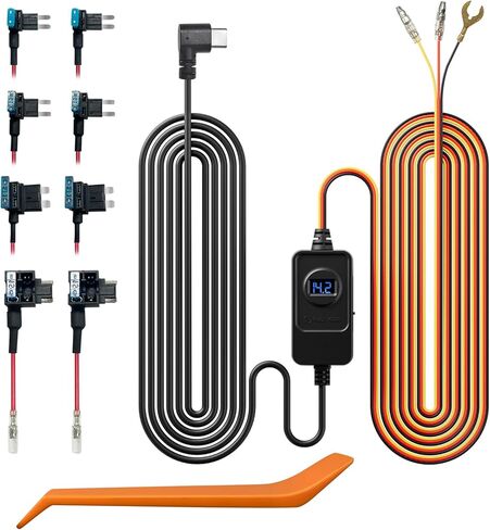 REDTIGER F7N Dash Cam Hardwire Kit USB C Port, Dashboard Camera Car Charger Cable Kit 12V- 24V to 5V w/Fuse Kit, Low Voltage Protection for Dash Cam Double-4 Fuses in Kuwait