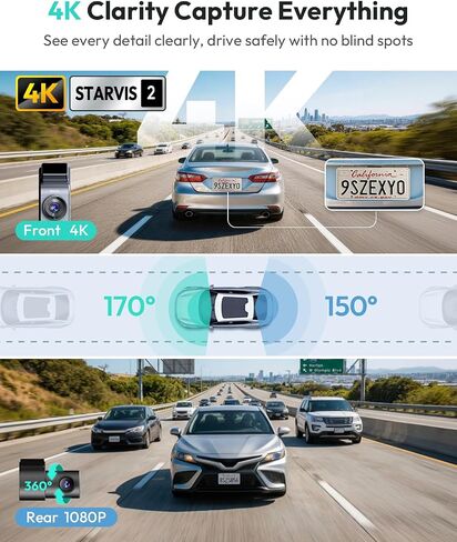 BOTSLAB G300H Plus 4K STARVIS 2 Dual Dash Cam Front and Rear[2026 Upgraded] | 64GB Card Included, WDR Night Vision, Voice Control, 5.8GHz WiFi, GPS, App, 24H Parking Mode, Supercapacitor, Loop Recording in Saudi Arabia