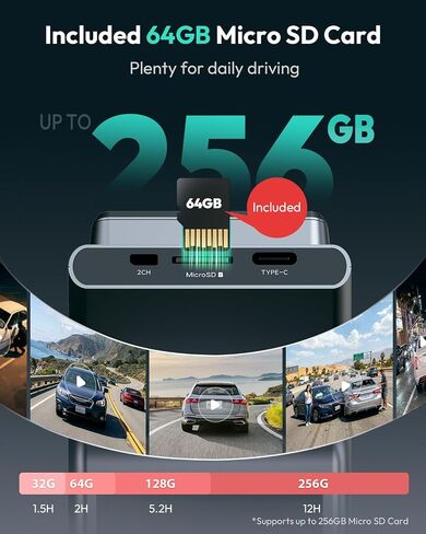 BOTSLAB G300H Plus 4K STARVIS 2 Dual Dash Cam Front and Rear[2026 Upgraded] | 64GB Card Included, WDR Night Vision, Voice Control, 5.8GHz WiFi, GPS, App, 24H Parking Mode, Supercapacitor, Loop Recording in Saudi Arabia
