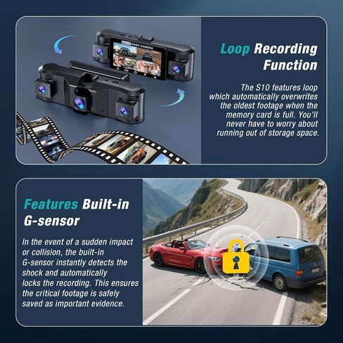 4 Channel 360° Dash Cam Front and Rear Inside with 5GHz WiFi 64GB Card | Front 2.5K Left Right Dash Camera for Cars, 24H Parking Mode, G-Sensor, Loop Recording, WDR Night Vision, APP Control in Kuwait