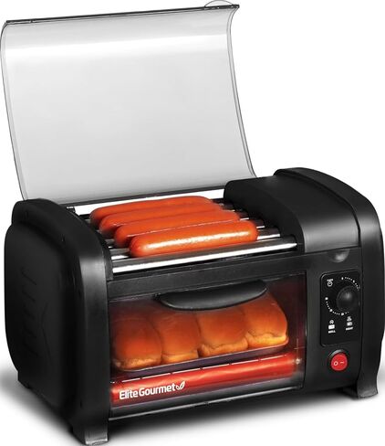 Elite Gourmet EHD-051BX Hot Dog Toaster Oven, Steel Rollers, 4-Bun, Black | 30-Min Timer, Bake Function & Removable Crumb Tray - fun World Series Baseball design in Saudi Arabia