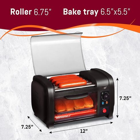 Elite Gourmet EHD-051BX Hot Dog Toaster Oven, Steel Rollers, 4-Bun, Black | 30-Min Timer, Bake Function & Removable Crumb Tray - fun World Series Baseball design in Saudi Arabia