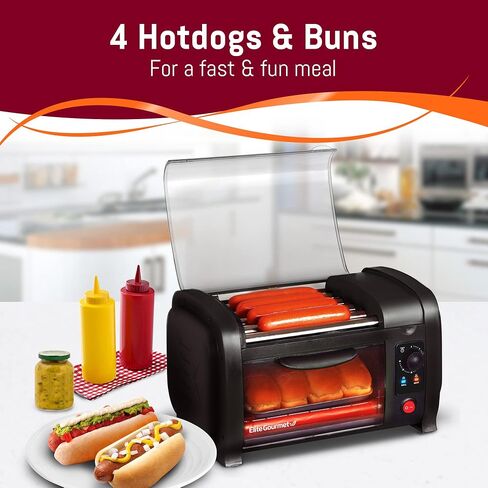 Elite Gourmet EHD-051BX Hot Dog Toaster Oven, Steel Rollers, 4-Bun, Black | 30-Min Timer, Bake Function & Removable Crumb Tray - fun World Series Baseball design in Saudi Arabia