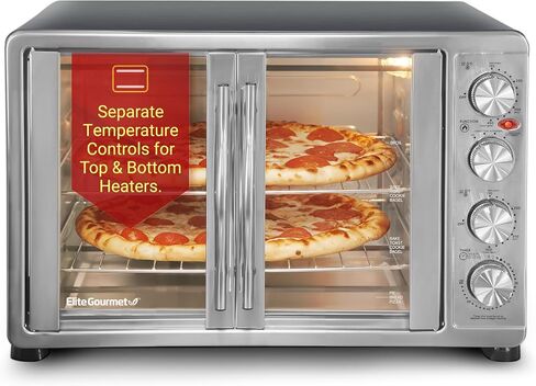 Elite Gourmet ETO2530M Double French Door Oven, 25L, 12" Pizza, SS/Black | Bake, Broil, Toast & Keep Warm functions - great for entertaining - Countertop Design in Saudi Arabia